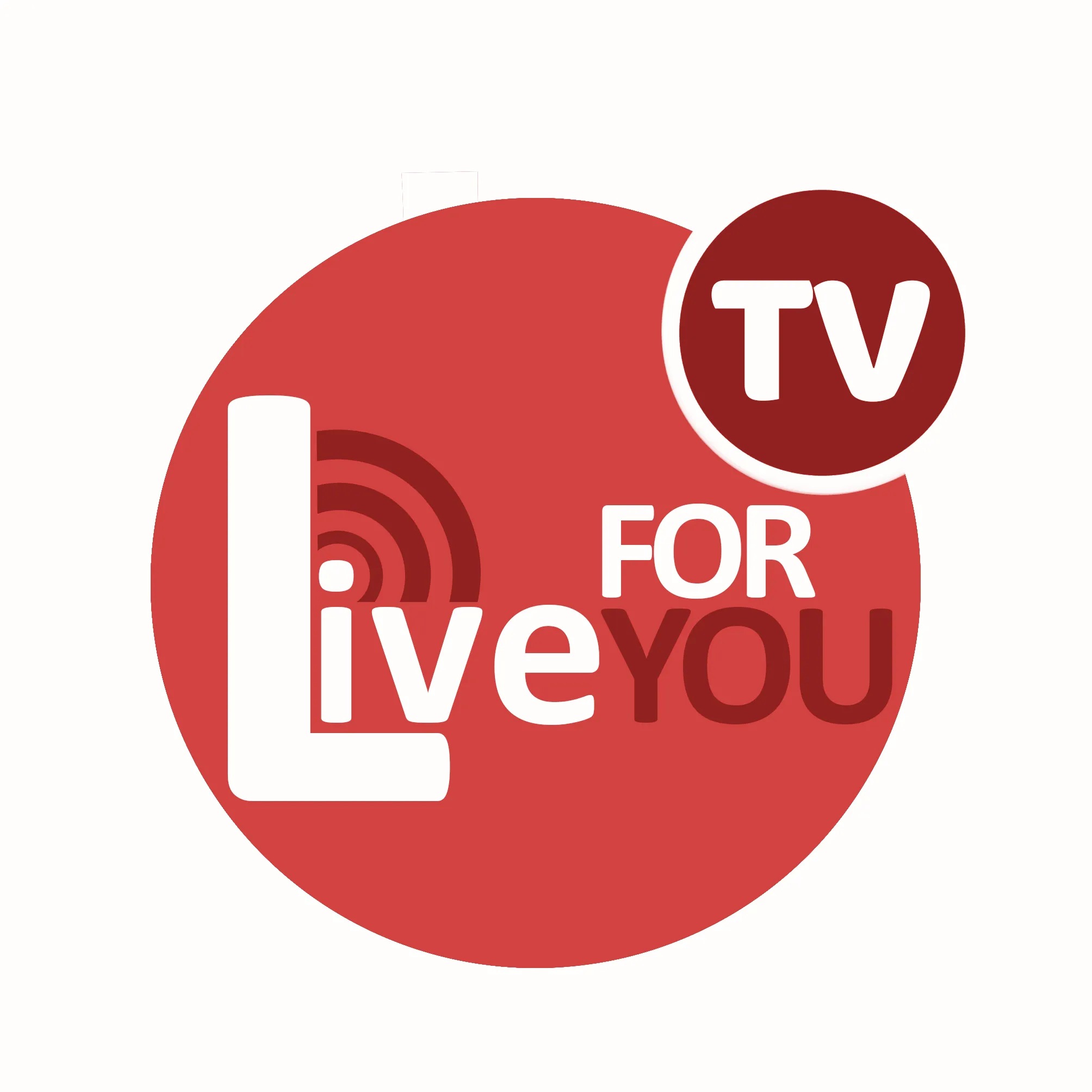 Grafika wektorowa przedstawiająca stylizowane logo z napisem 'Live FOR YOU' w kolorze białym i czerwonym, z elementami przypominającymi fale radiowe.