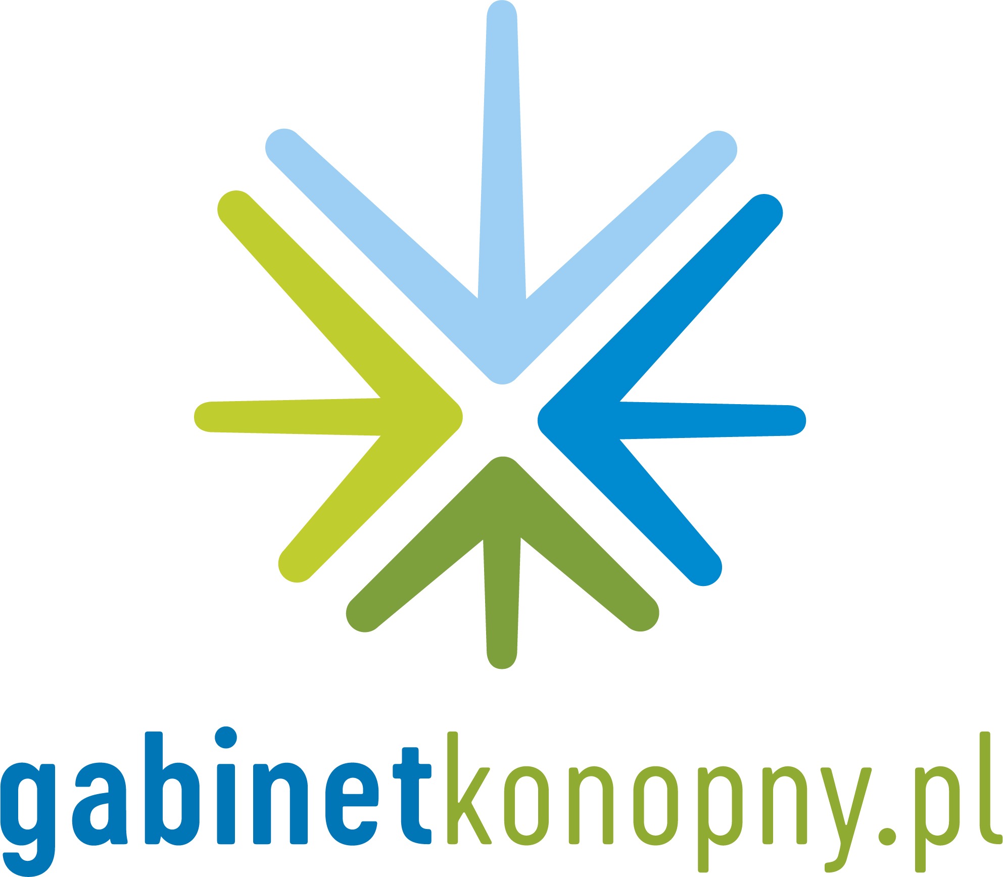 Logo gabinetkonopny.pl z abstrakcyjnym symbolem w odcieniach zieleni i błękitu, przypominającym kwiat lub gwiazdę.
