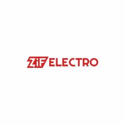 Czerwone logo ZIF Electro na białym tle.