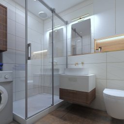 Wizualizacja wnętrza łazienki w mieszkaniu dwupokojowym w Wołominie