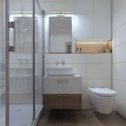 Wizualizacja wnętrza łazienki w mieszkaniu dwupokojowym w Wołominie