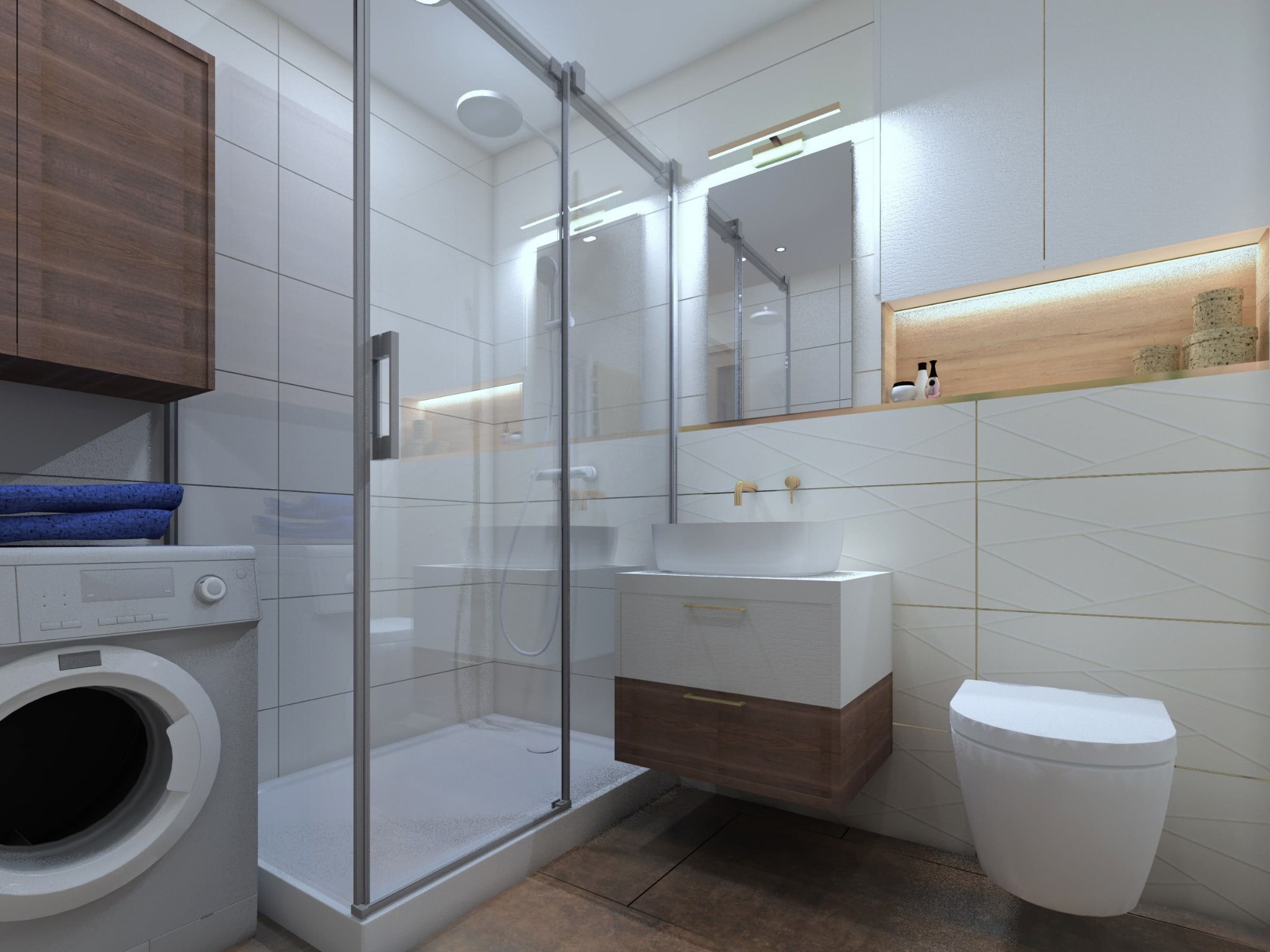 Wizualizacja wnętrza łazienki w mieszkaniu dwupokojowym w Wołominie