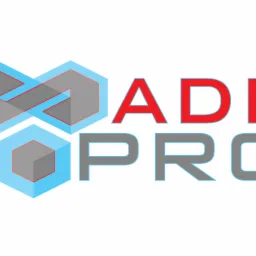 Logo firmy z nazwą 'MADE PRO', składające się z czerwonych i szarych liter oraz grafiki z przeplatających się sześcianów w kolorach szarym i niebieskim.