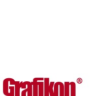 Czerwone logo 'Grafikon' na białym tle, znak towarowy w prawym górnym rogu nazwy.