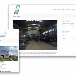 Prezentacja responsywnej strony internetowej firmy Janko z widokiem hali produkcyjnej i danymi kontaktowymi