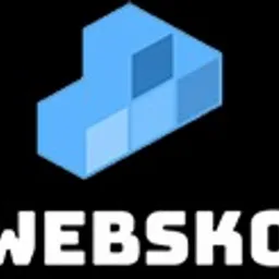 Logo firmy Websko z geometrycznym symbolem graficznym powyżej nazwy, na czarnym tle.