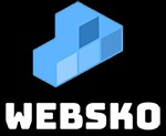 Logo firmy Websko z geometrycznym symbolem graficznym powyżej nazwy, na czarnym tle.