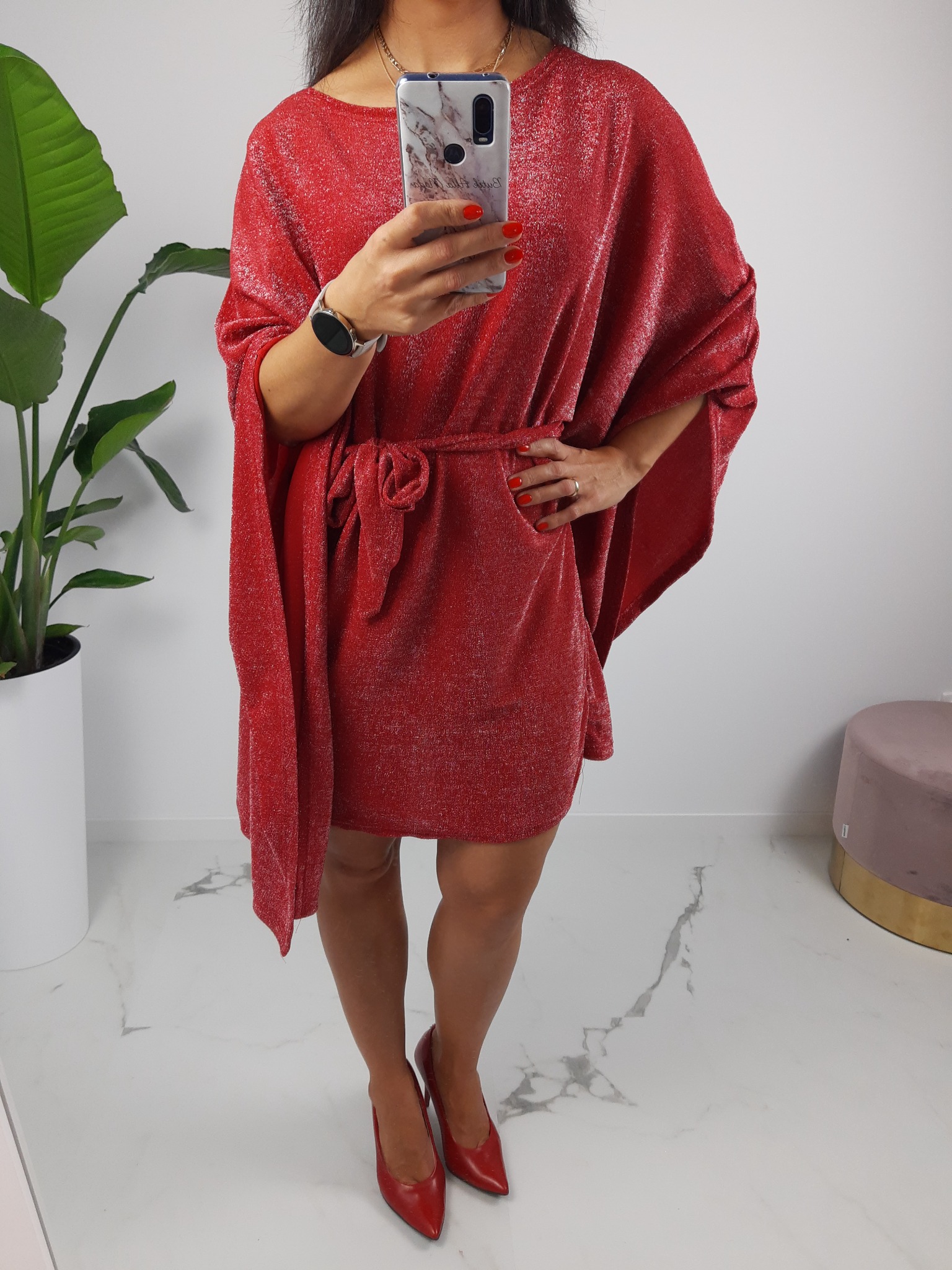 Wieczorowa sukienka nietoperz brokatowa