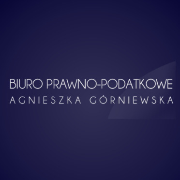 Niebieskie tło z białym napisem: Biuro Prawno-Podatkowe Agnieszka Górniewska, z delikatnym efektem świetlnym w prawym górnym rogu.