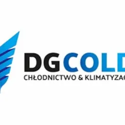 Logo firmy DGCOLD Chłodnictwo & Klimatyzacja z niebieskim, dynamicznym symbolem graficznym po lewej stronie.