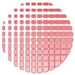 Abstrakcyjny okrąg z mozaiki czerwonych kwadratów, gradient od jasnego do ciemnego, sugerujący cyfrową reprezentację lub kod.