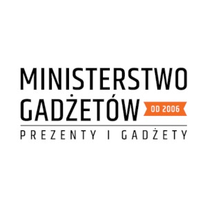 Logo firmy 'Ministerstwo Gadżetów' z napisem 'Prezenty i Gadżety' na białym tle.