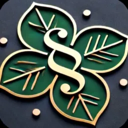 Złoty paragraf wkomponowany w zielone liście na ciemnym tle, stylizowane logo kancelarii prawnej.