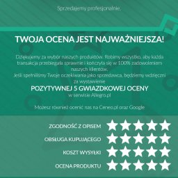 dConcept-agency.pl - Agencja Marketingowa - Grafika z prośbą o ocenę 5-gwiazdkową sklepu internetowego 24tools.pl na Allegro, Ceneo i Google, z informacją o zgodności z opisem, obsłudze kupującego, koszcie wysyłki i ocenie produktu.