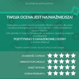 Grafika z prośbą o ocenę 5-gwiazdkową sklepu internetowego 24tools.pl na Allegro, Ceneo i Google, z informacją o zgodności z opisem, obsłudze kupującego, koszcie wysyłki i ocenie produktu.
