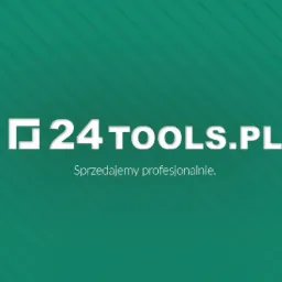 Grafika wizytówki reklamowej 24tools.pl, prezentująca białe logo i slogan 'Sprzedajemy profesjonalnie' na zielonym tle z ukośnymi paskami.