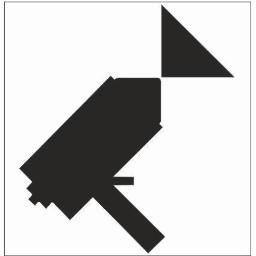 Techniczne Usługi Natryskowe - Czarna, geometryczna ikona kamery termowizyjnej na białym tle, z trójkątem w prawym górnym rogu, sugerująca pomiar temperatury.