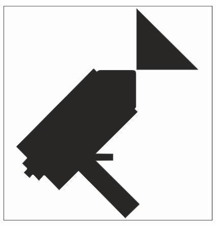 Czarna, geometryczna ikona kamery termowizyjnej na białym tle, z trójkątem w prawym górnym rogu, sugerująca pomiar temperatury.