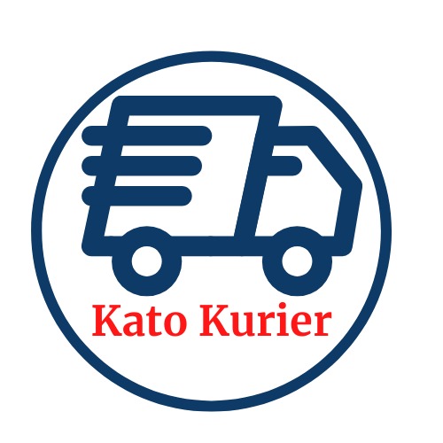 Logo firmy Kato Kurier przedstawiające stylizowany, granatowy samochód dostawczy w okręgu.