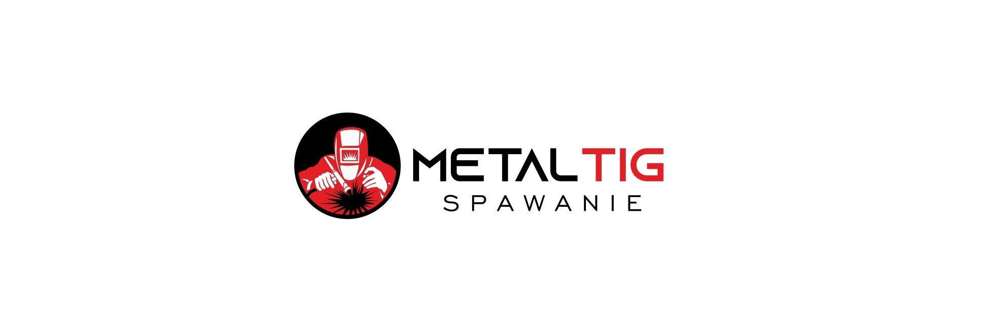 Logo firmy MetalTig specjalizującej się w spawaniu, przedstawiające spawacza w masce podczas pracy.