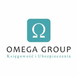 Logo firmy Omega Group z symbolem Omega w turkusowym kwadracie i napisem 'Księgowość i Ubezpieczenia' pod nazwą firmy.