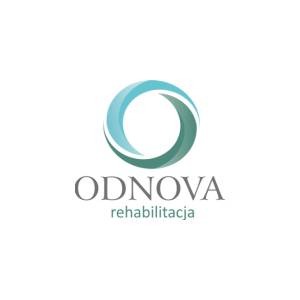 Logo firmy Odnova rehabilitacja z abstrakcyjnym symbolem okręgu w odcieniach niebieskiego i zielonego.