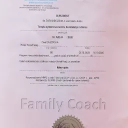 Skan suplementu do zaświadczenia o ukończeniu kursu 'Terapia systemowa rodzin- Konstelacje rodzinne' wystawionego przez Akademię Doskonalenia Zawodowego 'Naturopata' dla Ewy Gajewskiej, z pieczęcią...