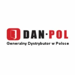 Logo firmy DAN-POL, generalnego dystrybutora w Polsce, z symbolem czerwonych drzwi w zaokrąglonym kwadracie.