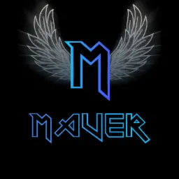 Ilustracja logo z literą M w odcieniach niebieskiego, stylizowanymi skrzydłami i nazwą 'MAVER' w futurystycznym kroju na czarnym tle.