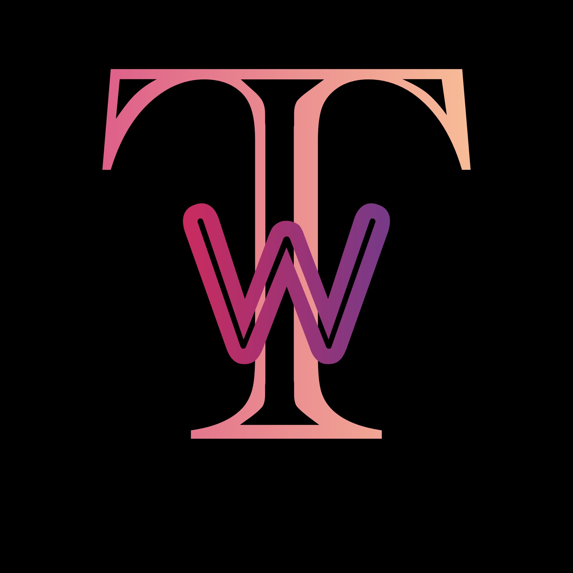 Gradientowe logo z liter T i W na czarnym tle.