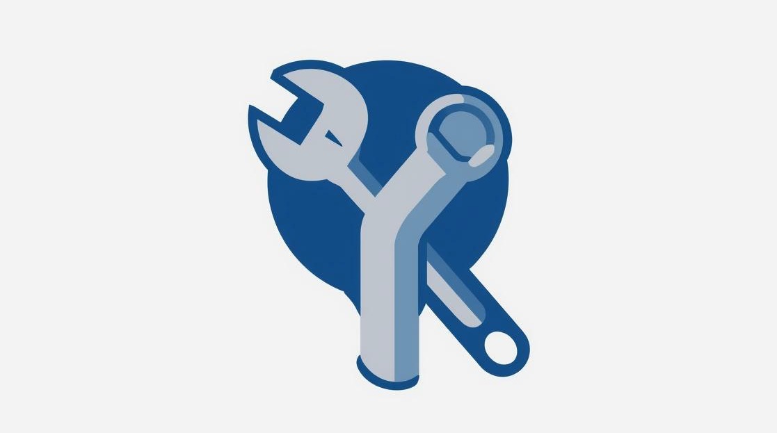 Ilustracja dwóch skrzyżowanych kluczy w odcieniach szarości i błękitu na białym tle. Grafika wektorowa, minimalistyczny design, potencjalne logo dla firmy remontowej lub technicznej.