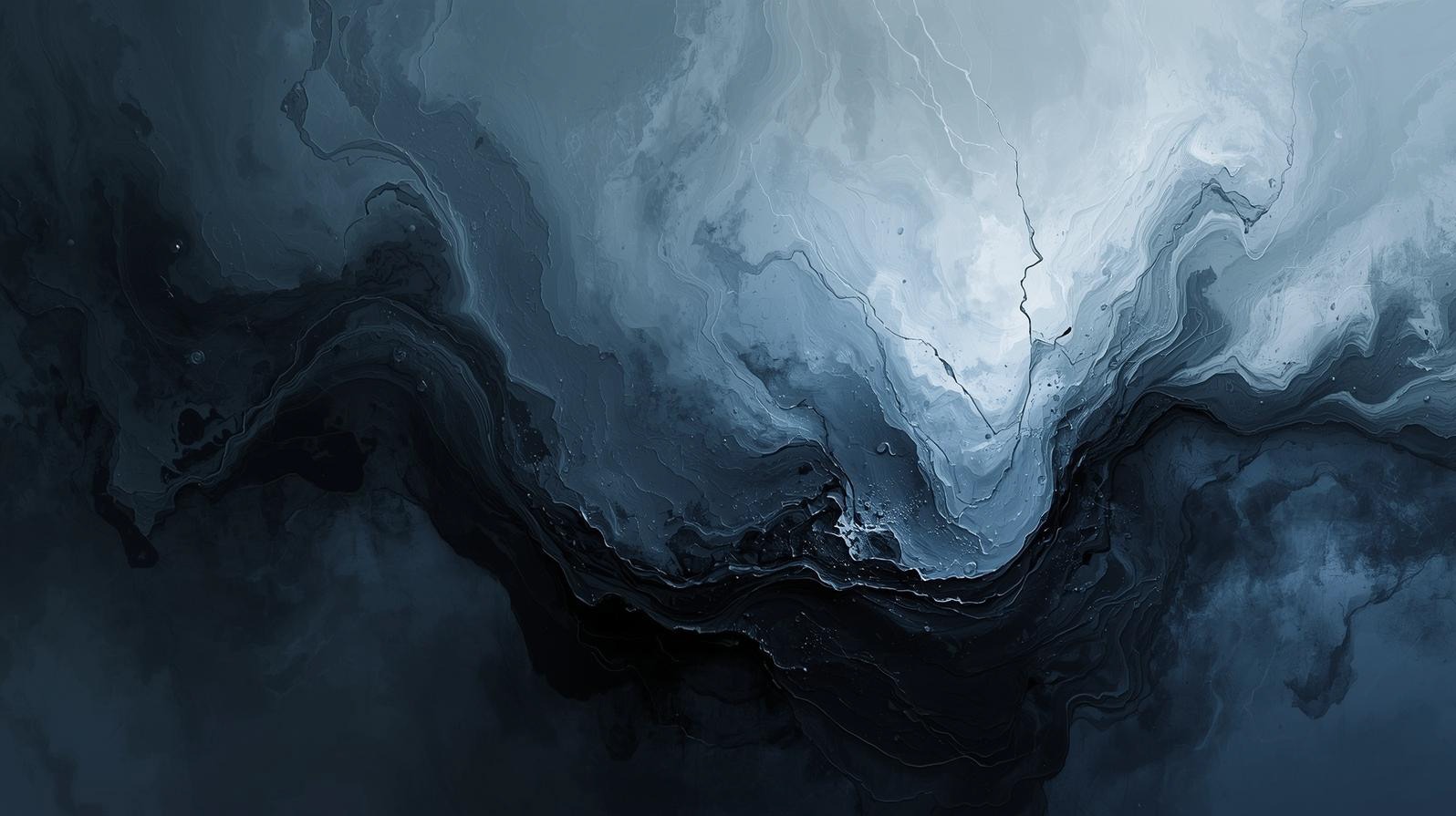 Abstrakcyjna grafika w odcieniach błękitu i granatu, przypominająca marmurkowe wzory. Wykonano w Chyżnem k. Nowego Targu.