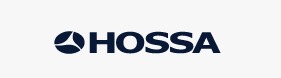 Ciemnoniebieskie logo firmy HOSSA na białym tle, składające się z trójkątnego symbolu i napisu.