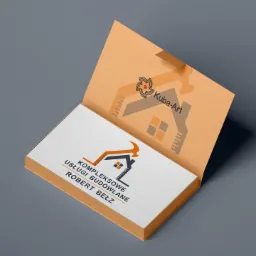 Otwarta teczka z wizytówkami firmy budowlanej, prezentująca logo i dane kontaktowe.