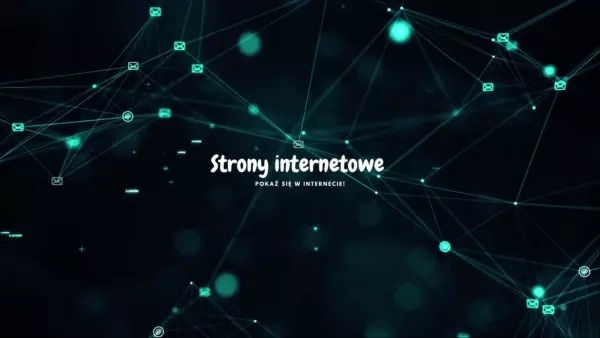 Abstrakcyjna wizualizacja połączeń sieciowych z ikonami kopert i tekstem 'Strony internetowe. Pokaż się w internecie!'