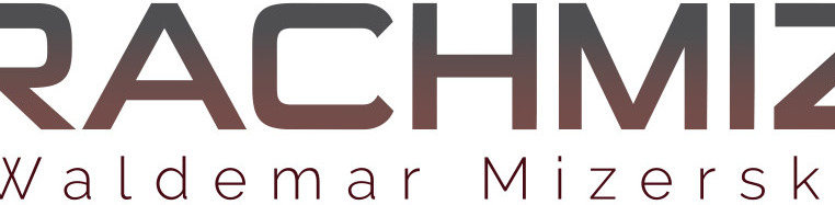 Logo firmy rachunkowej RACHMIZ Waldemar Mizerski z gradientem kolorów od szarego do brązowego.