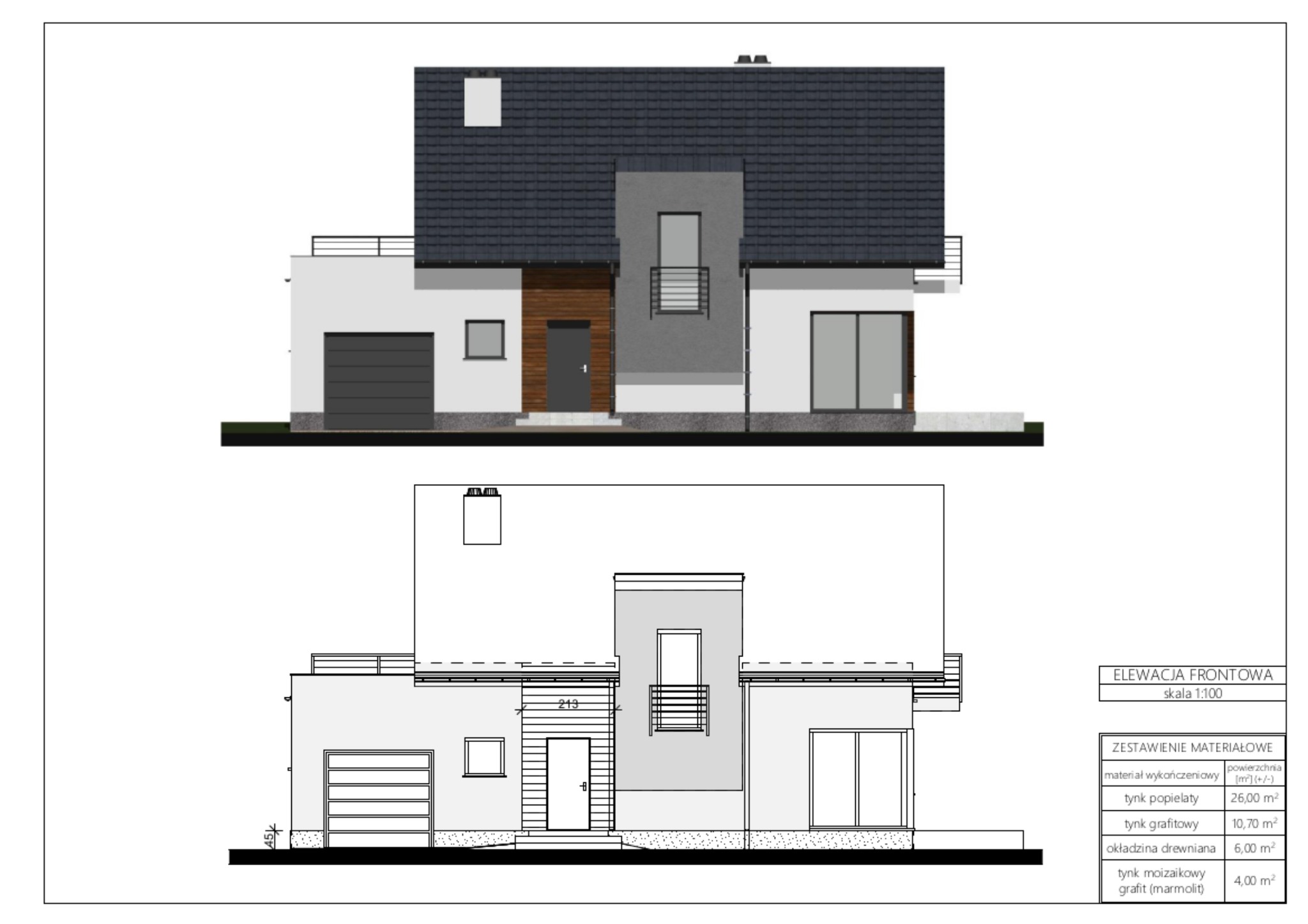 Projekt elewacji + zdjęcia z realizacji.
