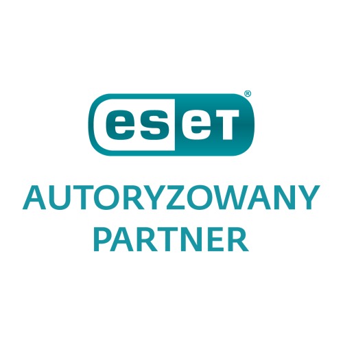 Logo firmy ESET z napisem 'AUTORYZOWANY PARTNER' w kolorze turkusowym na białym tle.