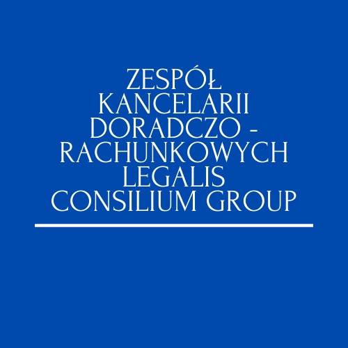 Logo Zespołu Kancelarii Doradczo-Rachunkowych Legalis Consilium Group na niebieskim tle.