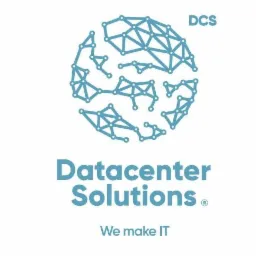 Logo firmy Datacenter Solutions z motywem sieci globalnej i hasłem 'We make IT'.