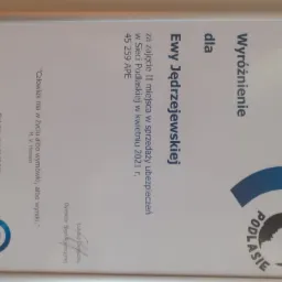 wyróżnienie za uzyskania II miejsca w miesiącu kwietniu 2021