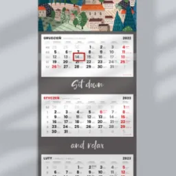 Kalendarze trójdzielne z główką wypukłą, tektura lita, główka foliowana błysk/mat. Realizacja nawet od 10 szt.