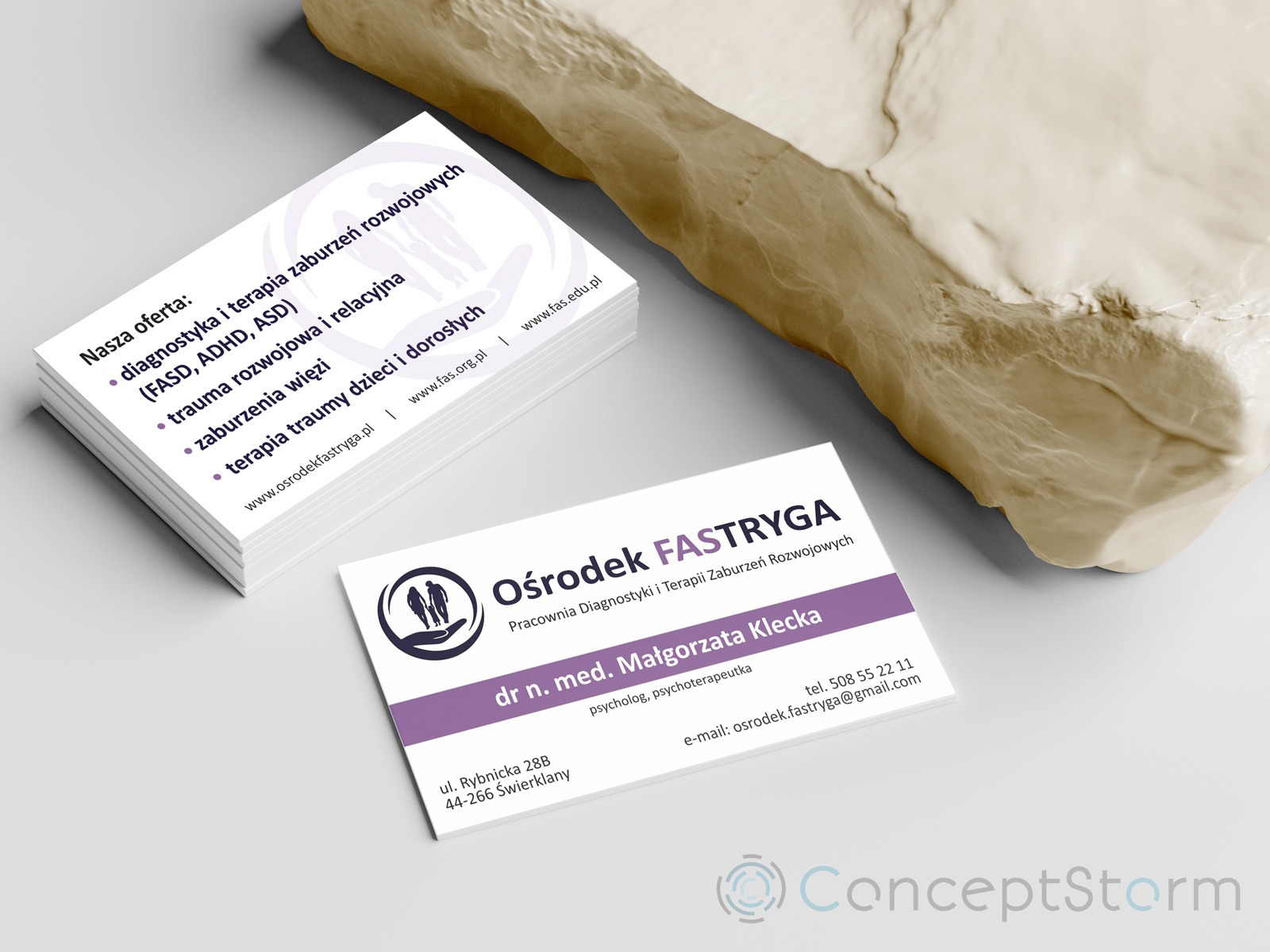 Projekt, wydruk i dostawa wizytówek dla klienta: Ośrodek Psychoterapii