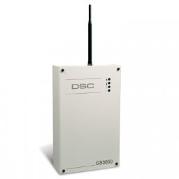 ROBKAM SERVICE Robert Kołak - Biała centrala alarmowa DSC GS3060 z anteną i diodami LED stanu, umieszczona na białym tle.