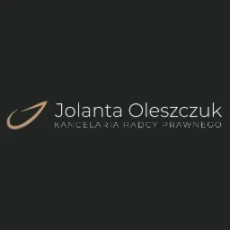Logo kancelarii radcy prawnego Jolanty Oleszczuk na ciemnym tle, z minimalistycznym znakiem graficznym obok imienia i nazwiska.