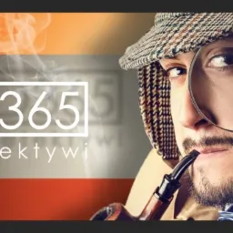 Stylizowane zdjęcie portretowe mężczyzny w kraciastej czapce i z fajką, trzymającego szkło powiększające na tle logo firmy z branży usług śledczych.