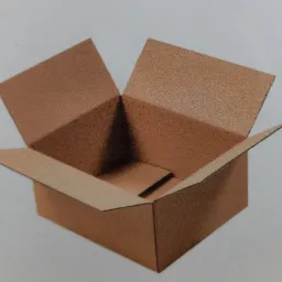 Otwarty, pusty karton z brązowej tektury, widok z góry pod kątem, ukazujący wewnętrzną strukturę i klapy.