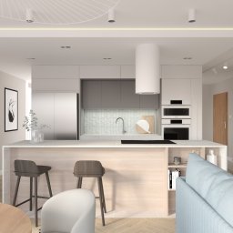 Wizualizacja kuchni z wyspą.