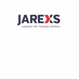 Logo firmy JAREXS z hasłem 'wsparcie dla Twojego biznesu', litera X w nazwie w kolorze czerwonym.