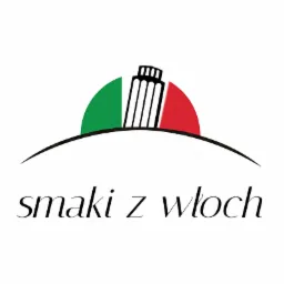 Logo firmy z napisem 'smaki z włoch', stylizowaną wieżą i kolorami włoskiej flagi.